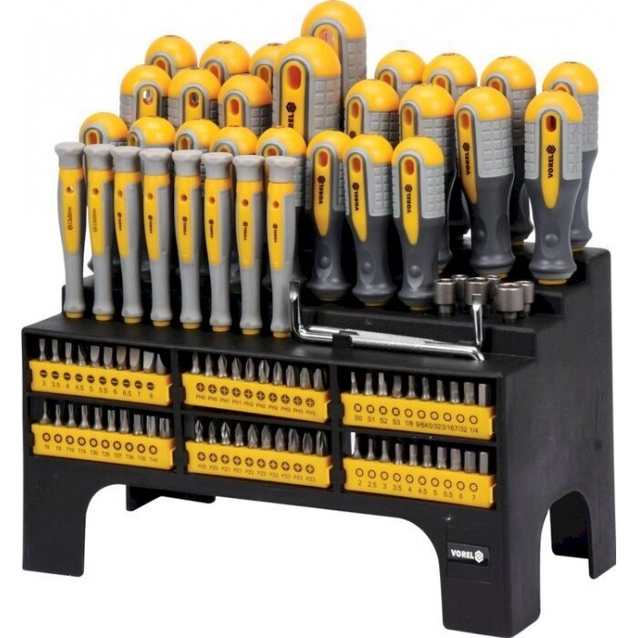 Atsuktuvų ir antgalių rinkinys | su stovu | 100 vnt. (60750)