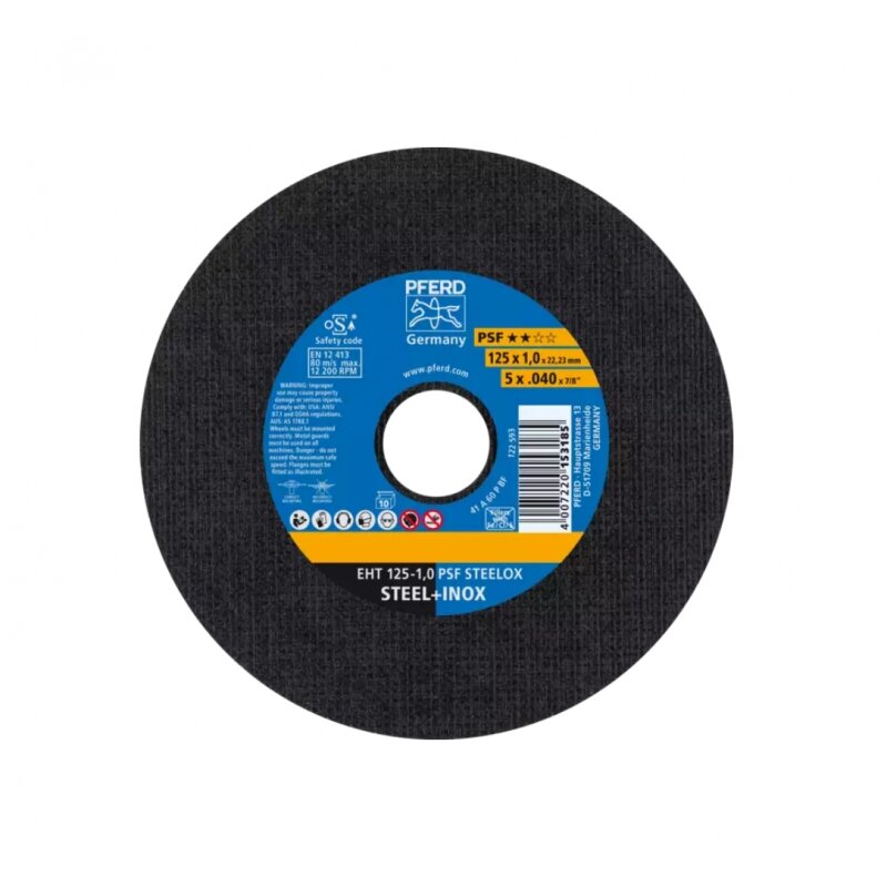 Atpjovimo diskas PFERD EHT125-1,0 PSF Steelox/10 Atpjovimo diskas PFERD EHT125-1,0 PSF Steelox/10