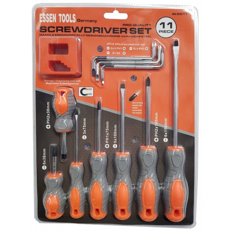 Atsuktuvų rinkinys | magnetinimo įrankis / L tipo atsuktuvai | plokšti SL / kryžminiai | 11 vnt. (SK5011) Atsuktuvų rinkinys | magnetinimo įrankis / L tipo atsuktuvai | plokšti SL / kryžminiai | 11 vnt. (SK5011)