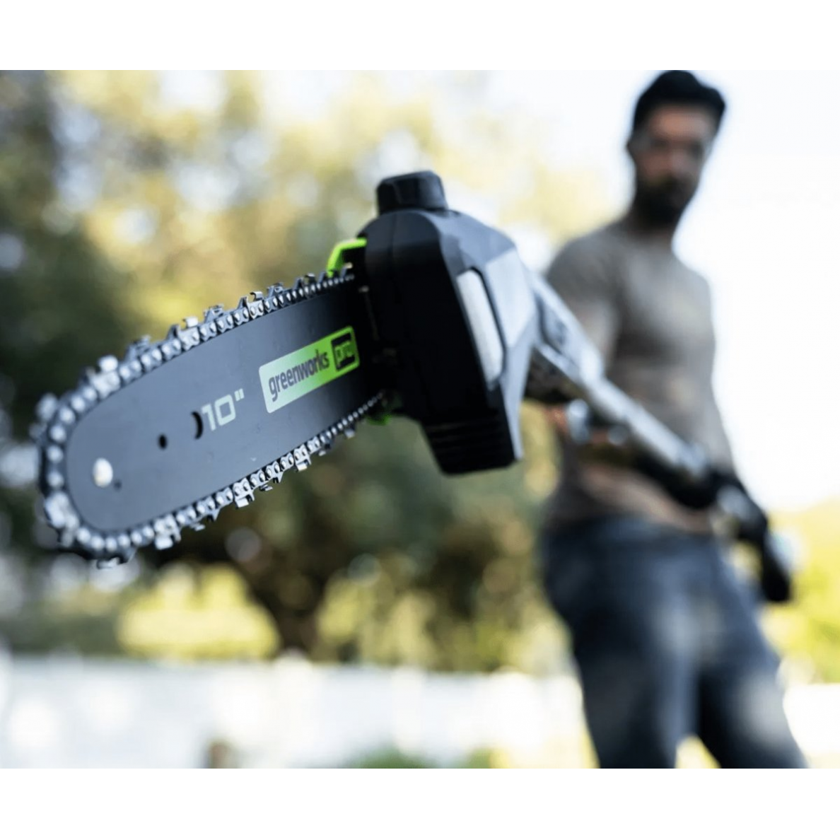 Akumuliatorinė akštapjovė Greenworks GD60PS25, 60 V, 25 cm 2,8 m, (tik įrankis) 2 Akumuliatorinė akštapjovė Greenworks GD60PS25, 60 V, 25 cm 2,8 m, (tik įrankis) 2