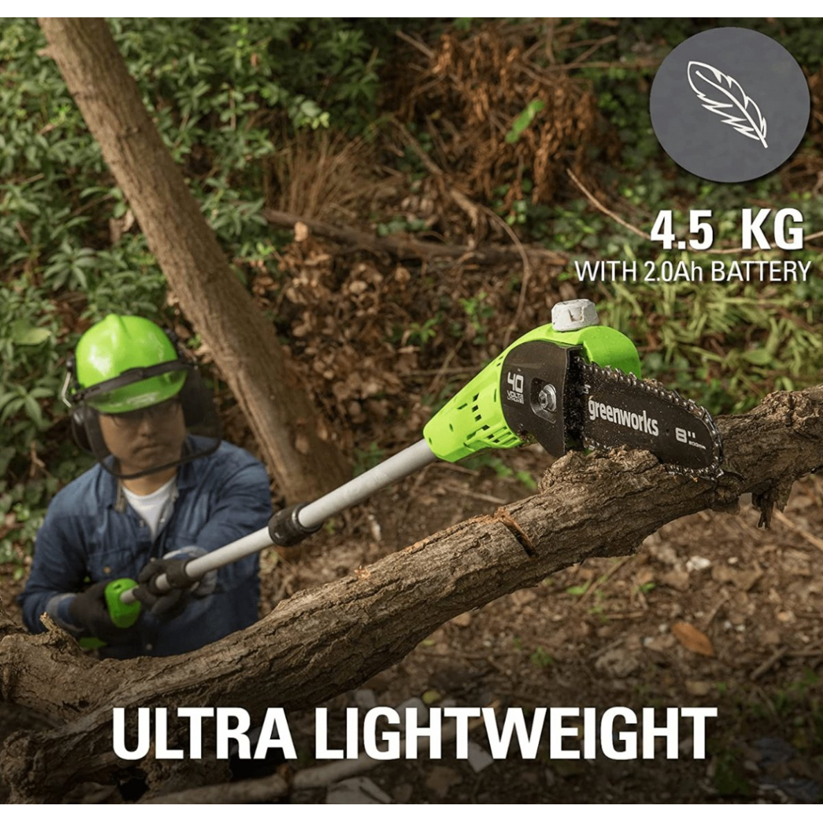 Akumuliatorinė akštapjovė Greenworks G40PSFK2, 40 V, 2,0 Ah 8 Akumuliatorinė akštapjovė Greenworks G40PSFK2, 40 V, 2,0 Ah 8