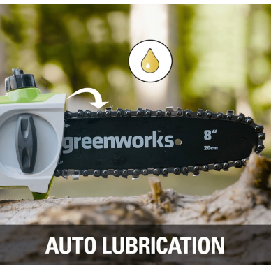 Akumuliatorinė akštapjovė Greenworks G24PS20K2, 24 V, 2,0 Ah 3 Akumuliatorinė akštapjovė Greenworks G24PS20K2, 24 V, 2,0 Ah 3