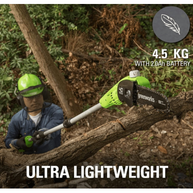 Akumuliatorinė akštapjovė Greenworks G40PSFK2, 40 V, 2,0 Ah 8 Akumuliatorinė akštapjovė Greenworks G40PSFK2, 40 V, 2,0 Ah 8