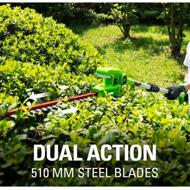 Akumuliatorinis gyvatvorių genėtuvo ir aukštapjovės komplektas Greenworks G24PSHK2, 24 V, 2,0 Ah 4 Akumuliatorinis gyvatvorių genėtuvo ir aukštapjovės komplektas Greenworks G24PSHK2, 24 V, 2,0 Ah 4