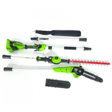 AUKŠTAPJOVĖS IR GYVATVORIŲ GENĖTUVO KOMPLEKTAS Greenworks GD40PSH, 40V, (tik irankis) 1 AUKŠTAPJOVĖS IR GYVATVORIŲ GENĖTUVO KOMPLEKTAS Greenworks GD40PSH, 40V, (tik irankis) 1