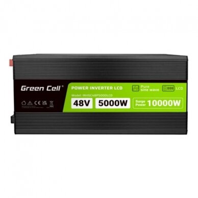 Automobilinis įtampos keitiklis - inverteris Green Cell INVGC48P5000LCD (12V - 230V, 500W / 1000W) 1
