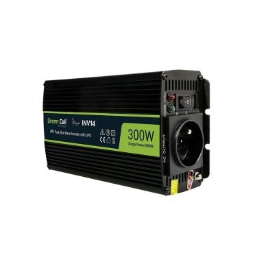 Automobilinis įtampos keitiklis - inverteris Green Cell INV14 (24V - 230V, 300W/600W) 2