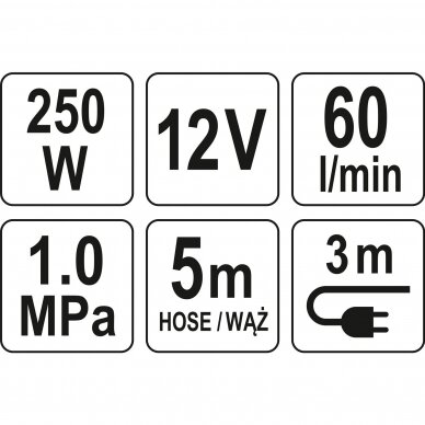 Automobilinis kompresorius Yato YT-73462, 12V, 250W 5 Automobilinis kompresorius Yato YT-73462, 12V, 250W 5