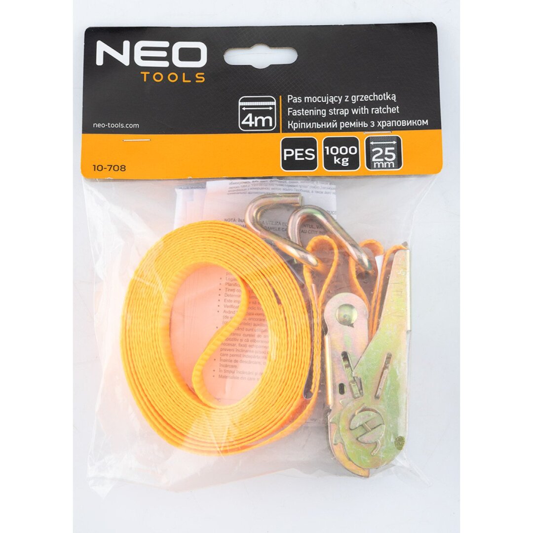 Bagažo tvirtinimo diržas 25 mm x 4 m reketu, atlaisvinantis 1000 kg PES 1