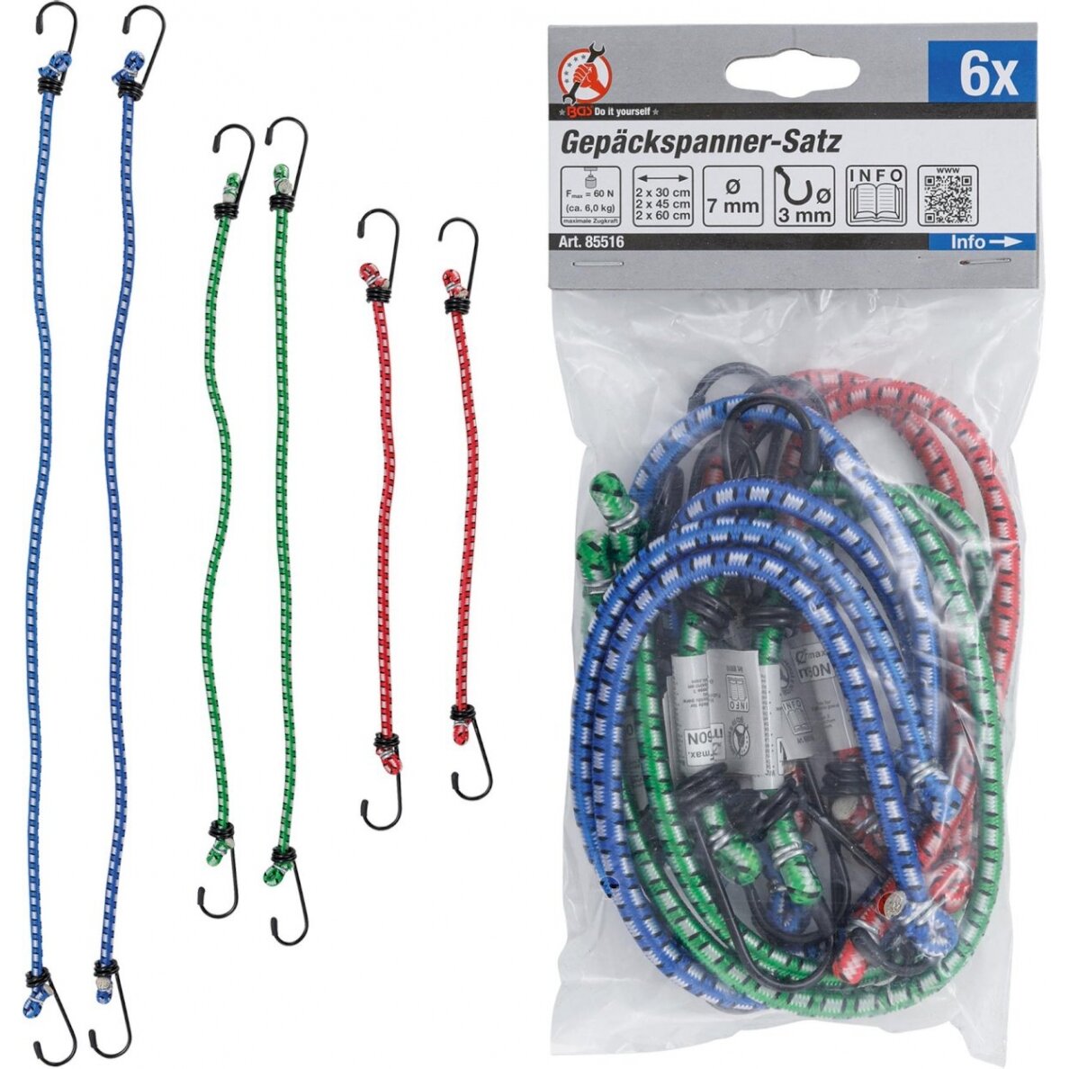 Bagažo diržų rinkinys | 3000/4500/6000 mm | 6 vnt. (85516) Bagažo diržų rinkinys | 3000/4500/6000 mm | 6 vnt. (85516)