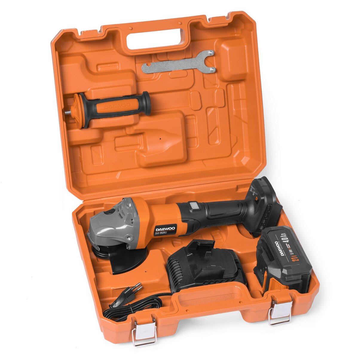 Akumuliatorinis kampinis šlifuoklis DAEWOO DAG 2521Li SET, 21V, 4.0Ah, 125mm 8 Akumuliatorinis kampinis šlifuoklis DAEWOO DAG 2521Li SET, 21V, 4.0Ah, 125mm 8