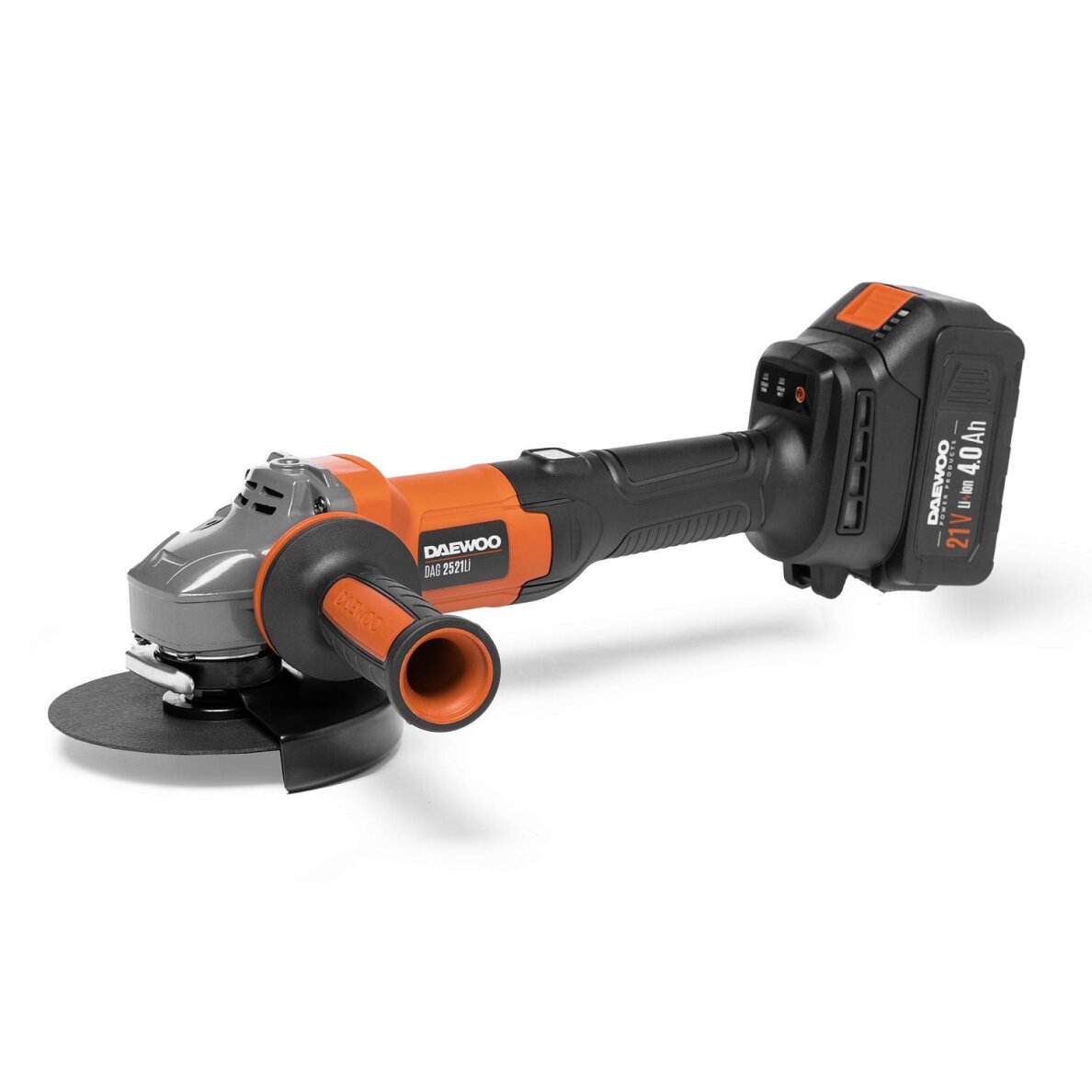 Akumuliatorinis kampinis šlifuoklis DAEWOO DAG 2521Li SET, 21V, 4.0Ah, 125mm Akumuliatorinis kampinis šlifuoklis DAEWOO DAG 2521Li SET, 21V, 4.0Ah, 125mm