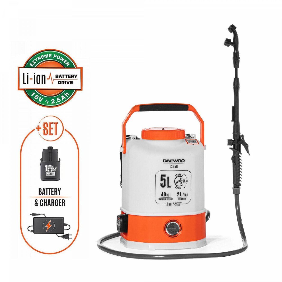 Akumuliatorinis purkštuvas DAEWOO DSA 5Li, 16V, 2.5Ah