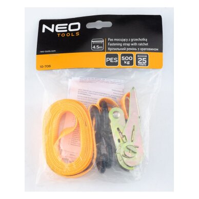 Bagažo tvirtinimo diržas 25 mm x 4,5 m reketu 1 Bagažo tvirtinimo diržas 25 mm x 4,5 m reketu 1