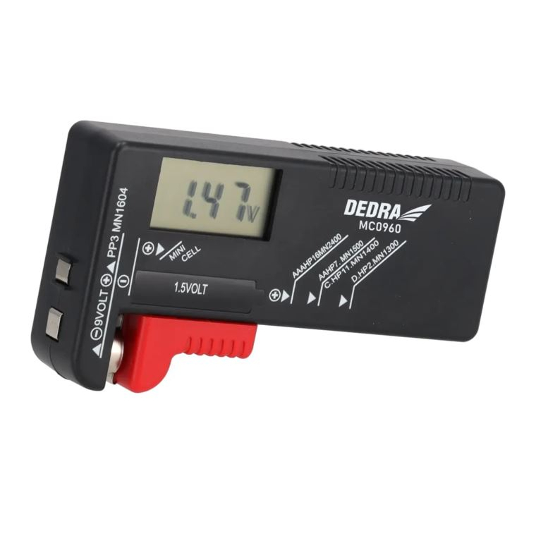 Baterijų testeris DEDRA MC0960, 1,5V, 3,7V ir 9V Baterijų testeris DEDRA MC0960, 1,5V, 3,7V ir 9V