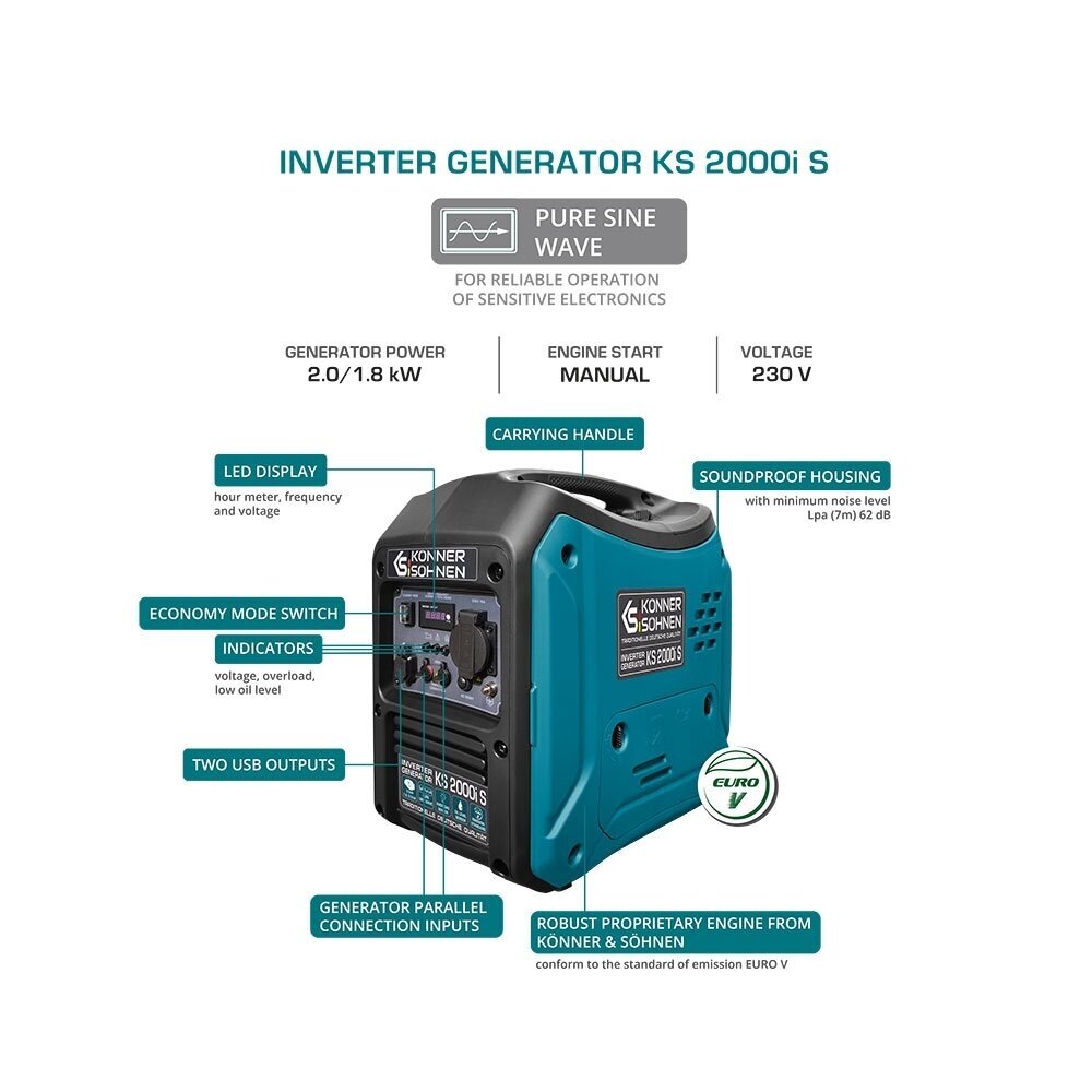 Inverterinis benzininis generatorius Könner&Söhnen KS 2000i S, 2.0 kW 8