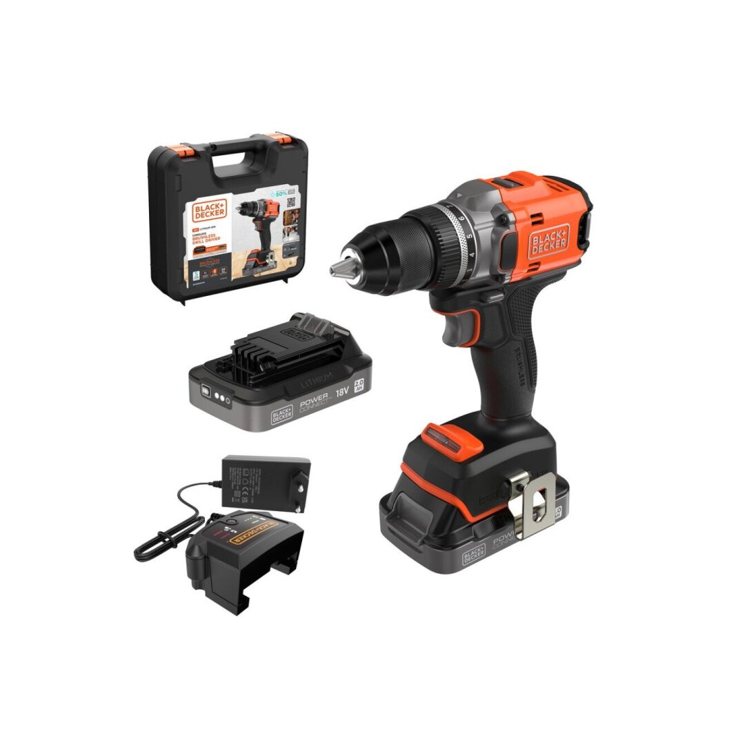 Akum. bešepetėlinis gręžtuvas - suktuvas Black&Decker BLD682D2XK-QW, 18V, 2x2Ah