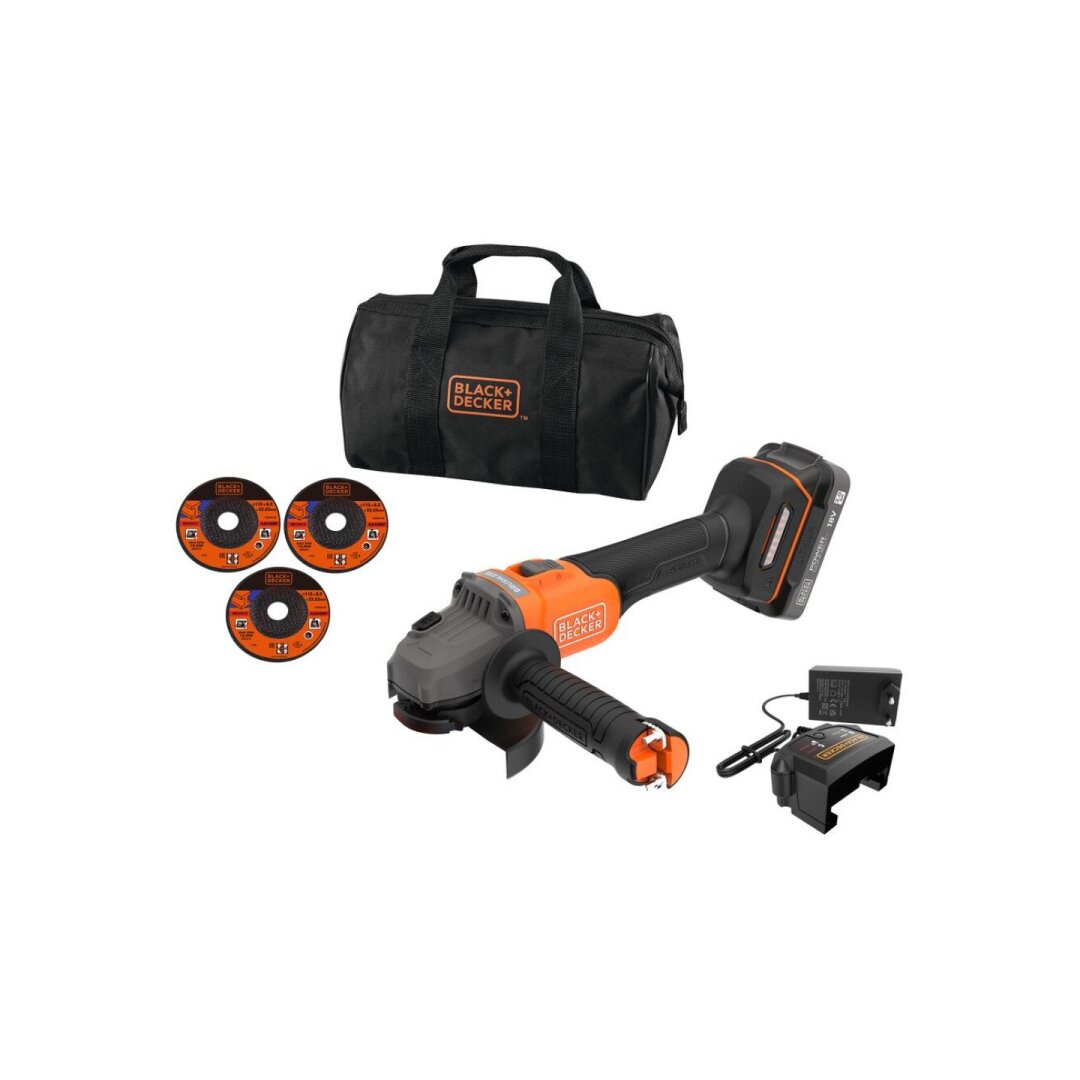 Akum. bešepetėlinis kampinis šlifuoklis Black&Decker BCG6L8D1S-QW, 18V, 1x2.0Ah Akum. bešepetėlinis kampinis šlifuoklis Black&Decker BCG6L8D1S-QW, 18V, 1x2.0Ah