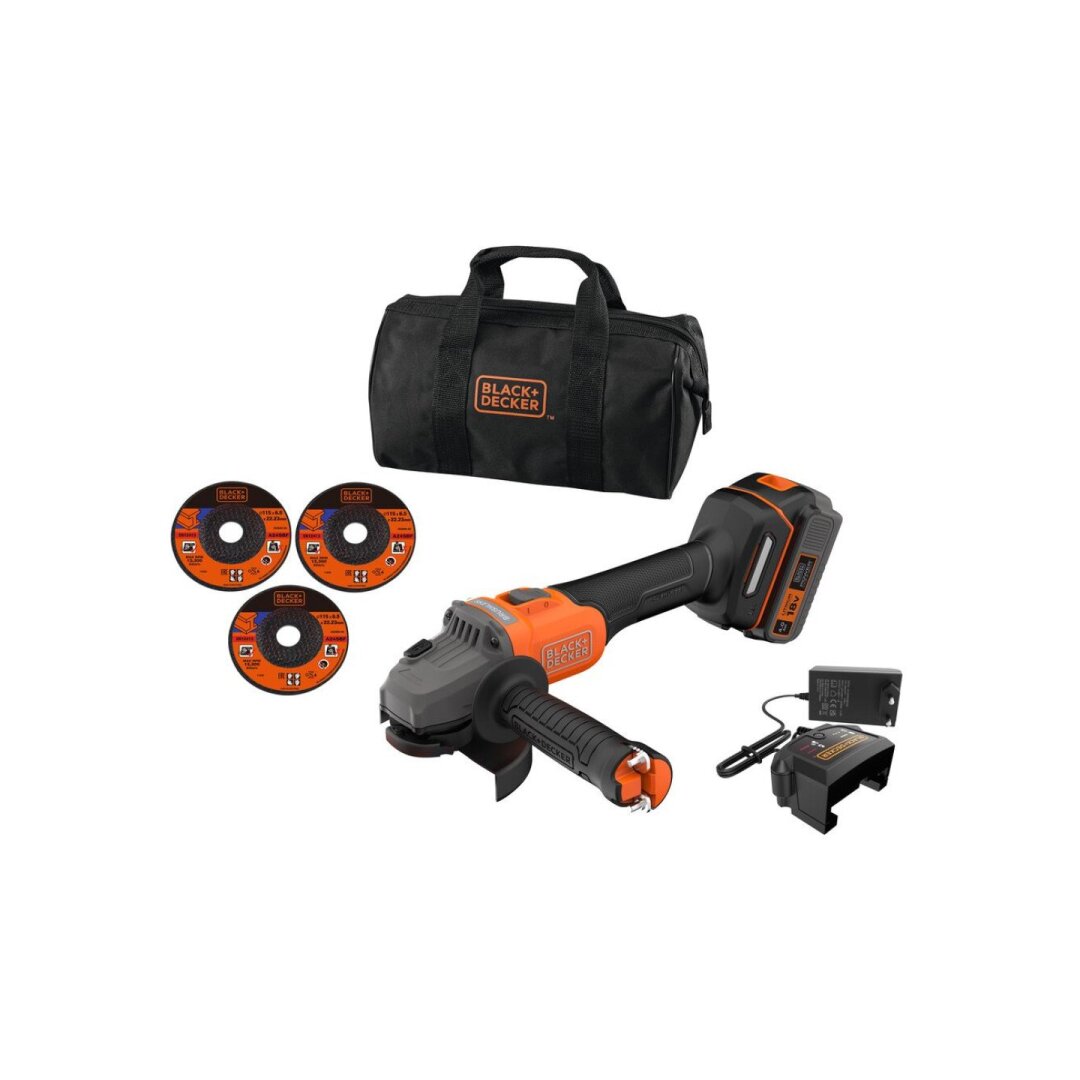 Akum. bešepetėlinis kampinis šlifuoklis Black&Decker BCG6L8F1S-QW, 18V, 1x4.0Ah Akum. bešepetėlinis kampinis šlifuoklis Black&Decker BCG6L8F1S-QW, 18V, 1x4.0Ah