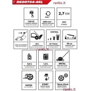 Benzininė savaeigė žoliapjovė Dedra DED8724-46L, 2.7kW, 46 cm Benzininė savaeigė žoliapjovė Dedra DED8724-46L, 2.7kW, 46 cm