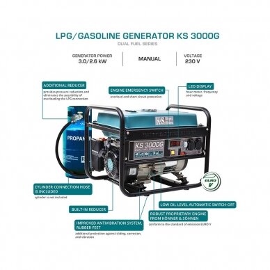 Benzininis - dujinis generatorius Könner&Söhnen KS 3000G, 3.0 kW, (Išankstinė prekyba) 8
