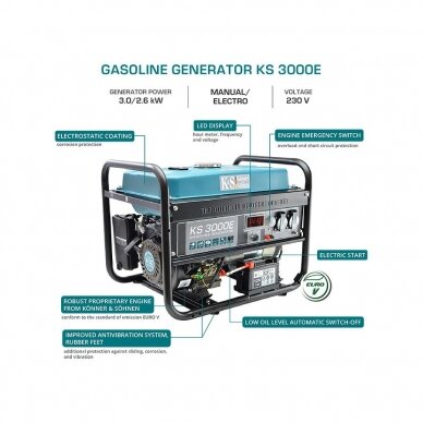 Benzininis generatorius Könner&Söhnen KS 3000E, 3,0 kW, (Išankstinė prekyba) 6