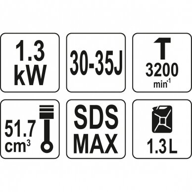 Benzininis griovimo plaktukas Yato, 1300 W, 45 J, SDS MAX 5 Benzininis griovimo plaktukas Yato, 1300 W, 45 J, SDS MAX 5