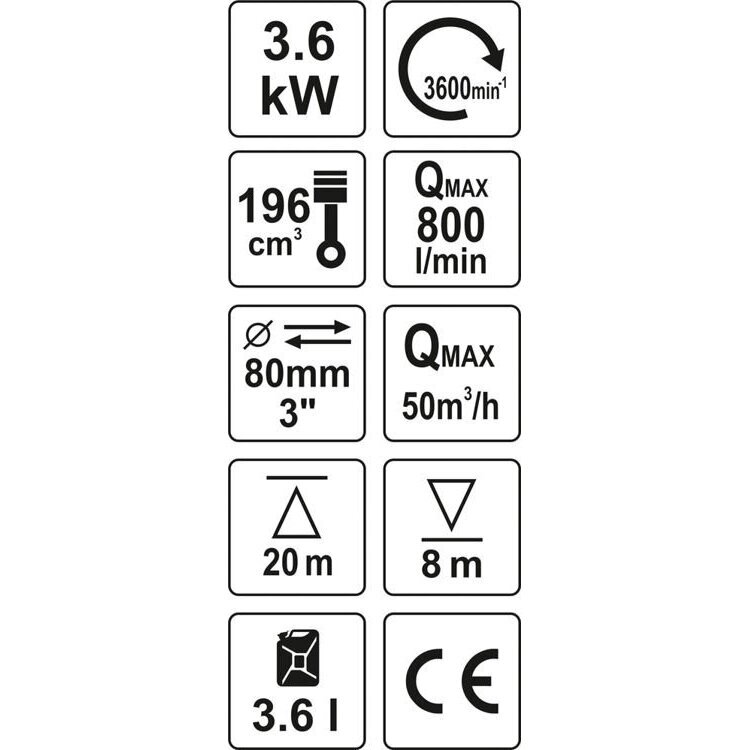 Benzininis vandens siurblys Yato YT-85402, 3" 5,9HP 60M3/h 3