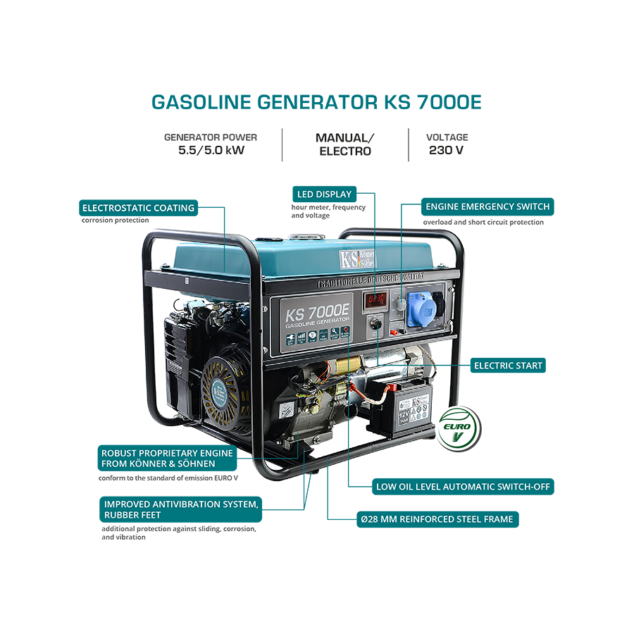 Benzininis generatorius KS 7000E, 5.5kW 2