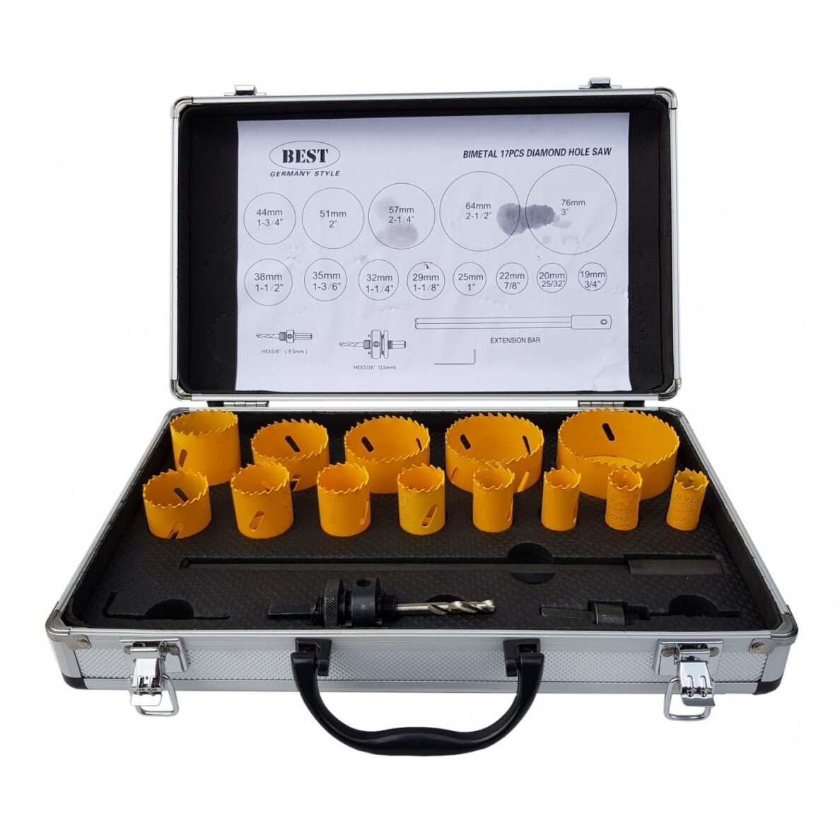 Bi-metall karūnų rinkinys BEST HSS, 19-76 mm, 17 vnt. Bi-metall karūnų rinkinys BEST HSS, 19-76 mm, 17 vnt.