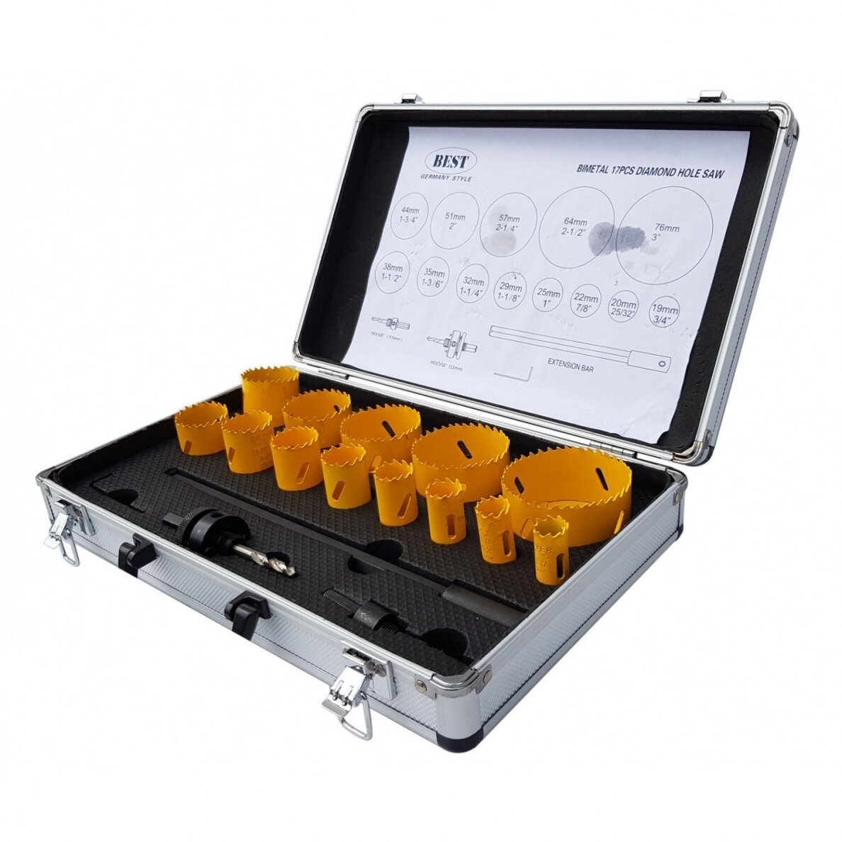 Bi-metall karūnų rinkinys BEST HSS, 19-76 mm, 17 vnt. 4 Bi-metall karūnų rinkinys BEST HSS, 19-76 mm, 17 vnt. 4