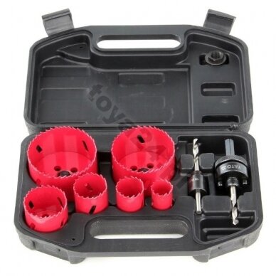 Bi-metall karūnų rinkinys YATO YT-3380, 22, 29, 35, 44, 67 ir 73 mm 8 vnt, HSS M3 1 Bi-metall karūnų rinkinys YATO YT-3380, 22, 29, 35, 44, 67 ir 73 mm 8 vnt, HSS M3 1