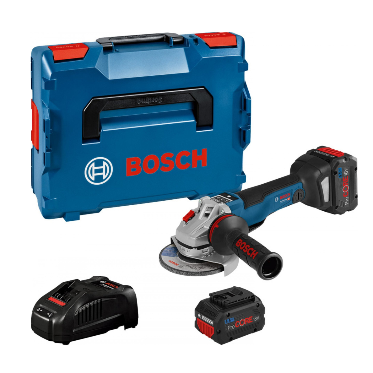 Akum. kampinis šlifuoklis Bosch GWS 18V-10 PSC, 18V, 2x5.5Ah, 06019G3F0E