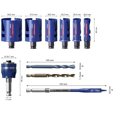Gręžimo karūnų rinkinys Bosch, 20-64 mm, 10 vnt., 2608900490 2