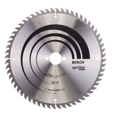 Pjovimo diskas medienai Bosch OPTILINE WOOD, Ø250 mm, 2608640729 Pjovimo diskas medienai Bosch OPTILINE WOOD, Ø250 mm, 2608640729