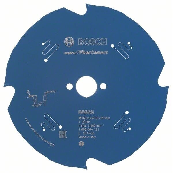 Pjovimo diskas Bosch Expert for Fiber Cement, 160x2.2x20.0 mm, Z4, 2608644121 Pjovimo diskas Bosch Expert for Fiber Cement, 160x2.2x20.0 mm, Z4, 2608644121