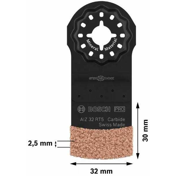 Geležtė daugiafunkc. įrankiui Bosch AIZ 32 RT5, 2,5 x 32mm, 1 vnt. 2608669122 Geležtė daugiafunkc. įrankiui Bosch AIZ 32 RT5, 2,5 x 32mm, 1 vnt. 2608669122