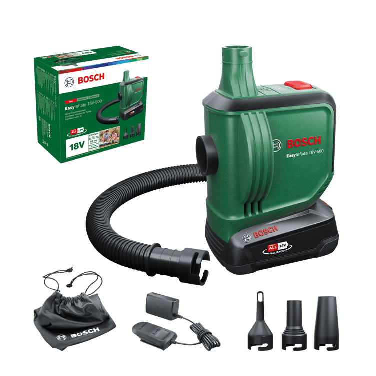 Akumuliatorinė oro pompa Bosch EasyInflate 18V-500 1x2,0 (0603947201) Akumuliatorinė oro pompa Bosch EasyInflate 18V-500 1x2,0 (0603947201)