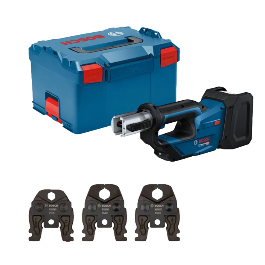 Akumuliatorinis presavimo įrankis Bosch GPT 18V-19 Solo, Kit SV-15/22/28, LB 06019M2002