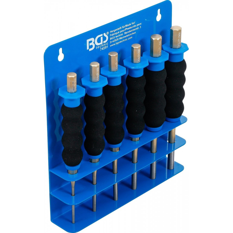 Bukų išmušėjų rinkinys | neslidi ergonomiška rankena | 180 mm | 3 - 8 mm | 6 vnt. (74591)