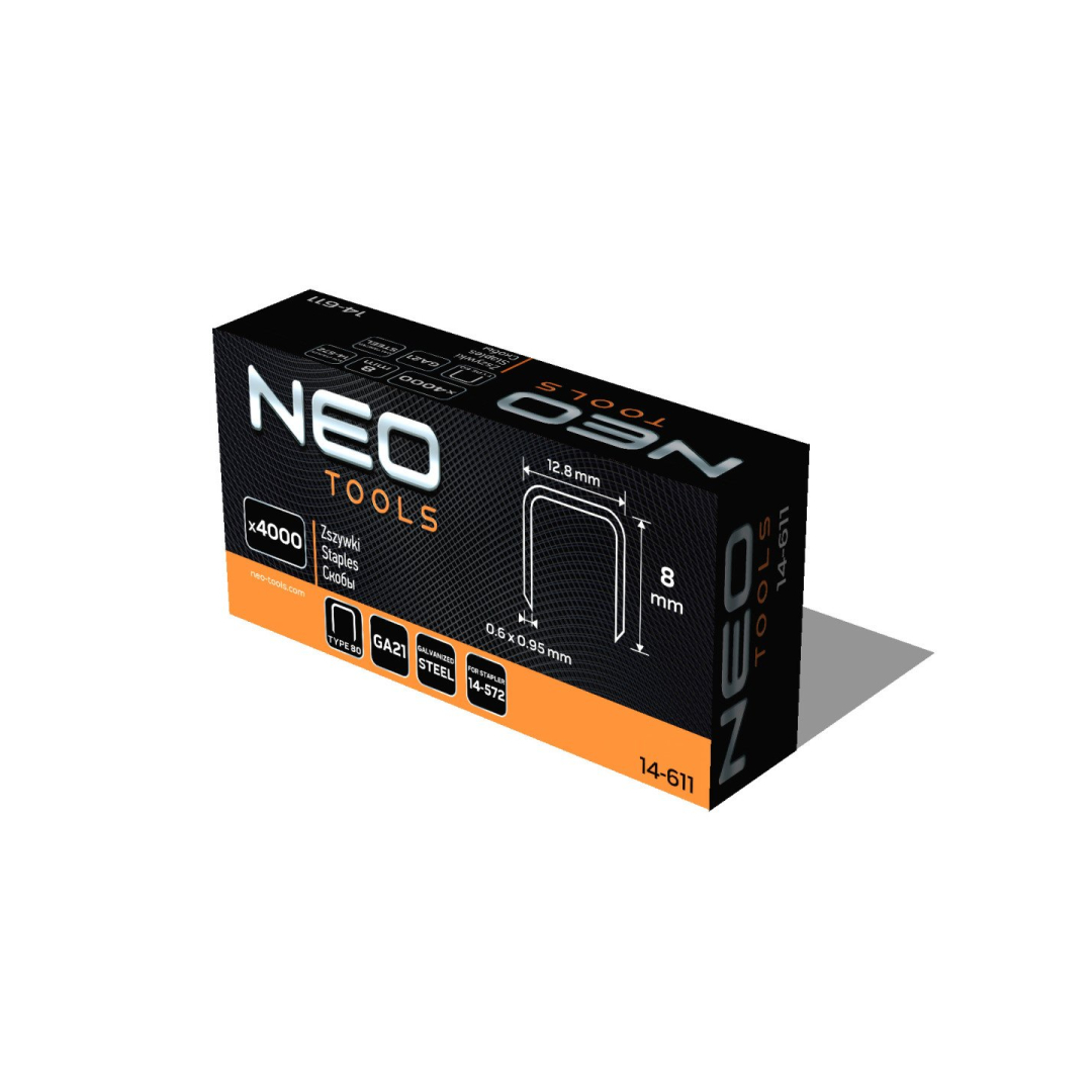 Cinkuotos kabės pneumatiniam segtuvui (14-572), GA21, tipas 80 (380), 8 mm ilgio, 4000 s 1