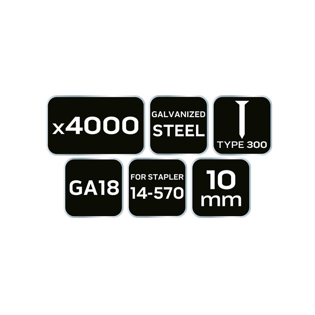 Cinkuotos vinys pneumatiniam segtuvui (14-570), GA18, tipas 300 (F), ilgis 10 mm, 4000 8 Cinkuotos vinys pneumatiniam segtuvui (14-570), GA18, tipas 300 (F), ilgis 10 mm, 4000 8