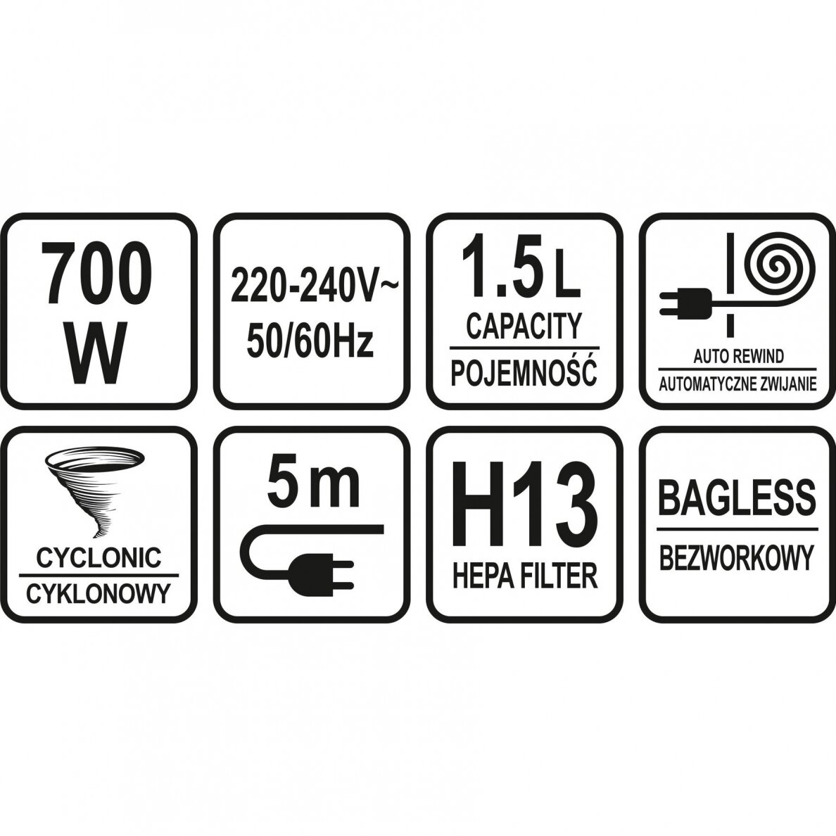 Cikloninis dulkių siurblys LUND 67090, Hepa filtras 9