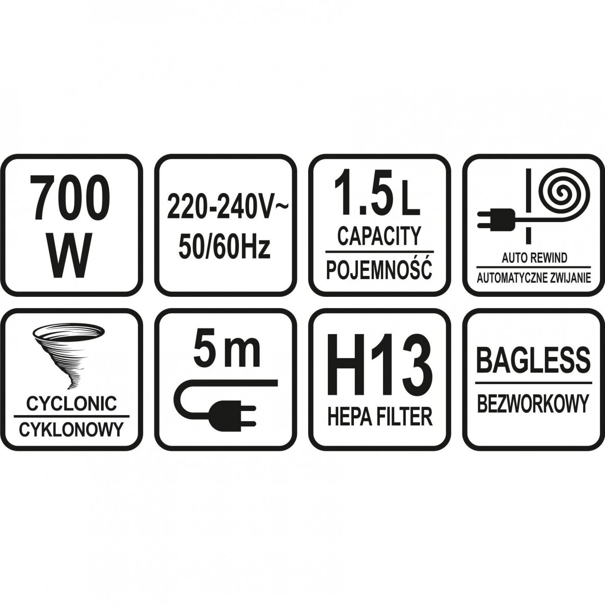 Cikloninis dulkių siurblys LUND 67091, Hepa filtras 9 Cikloninis dulkių siurblys LUND 67091, Hepa filtras 9
