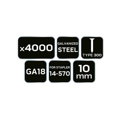 Cinkuotos vinys pneumatiniam segtuvui (14-570), GA18, tipas 300 (F), ilgis 10 mm, 4000 8 Cinkuotos vinys pneumatiniam segtuvui (14-570), GA18, tipas 300 (F), ilgis 10 mm, 4000 8
