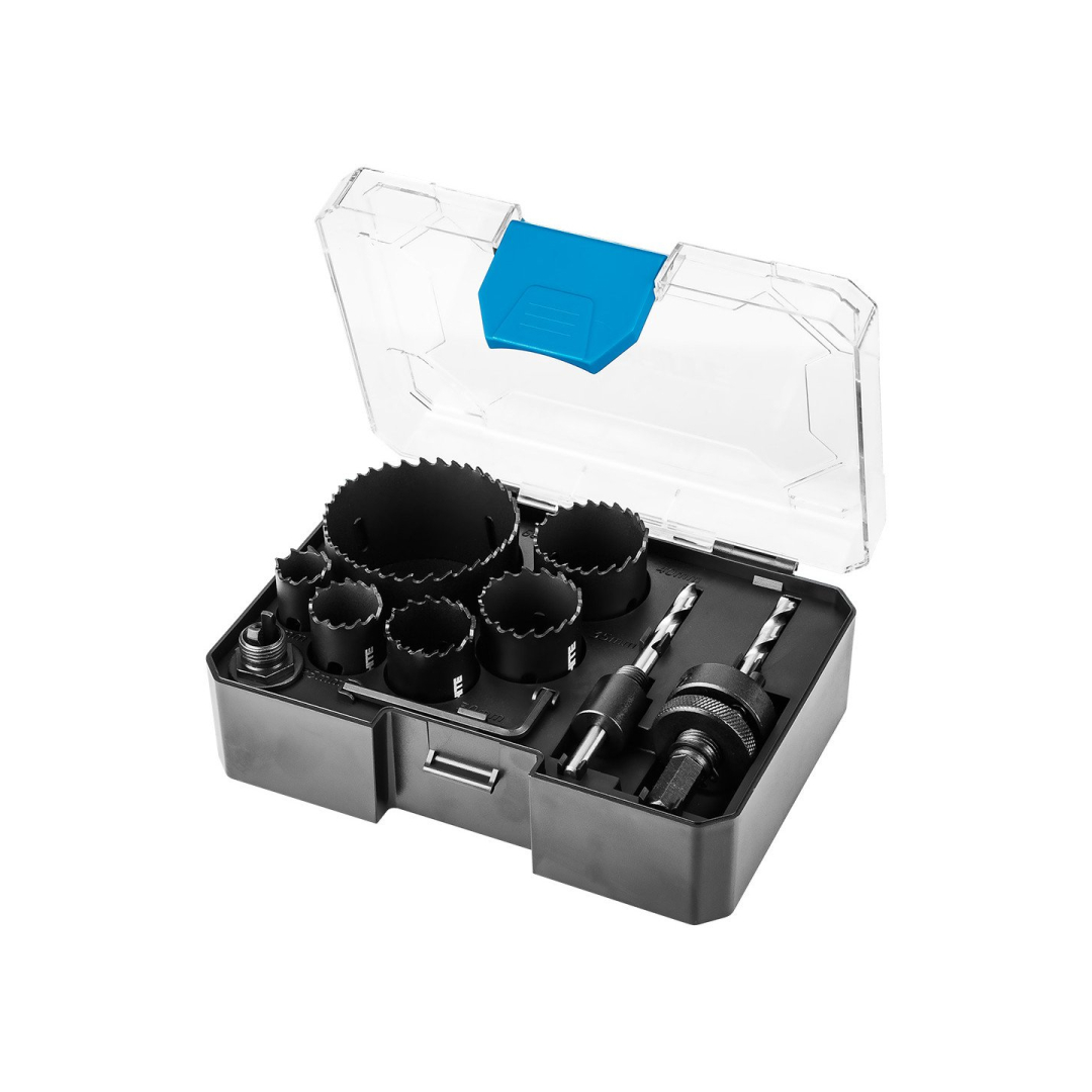 Co8% bimetaliniai gręžimo karūnos (19, 25, 30, 35, 40, 68 mm), 9 el.