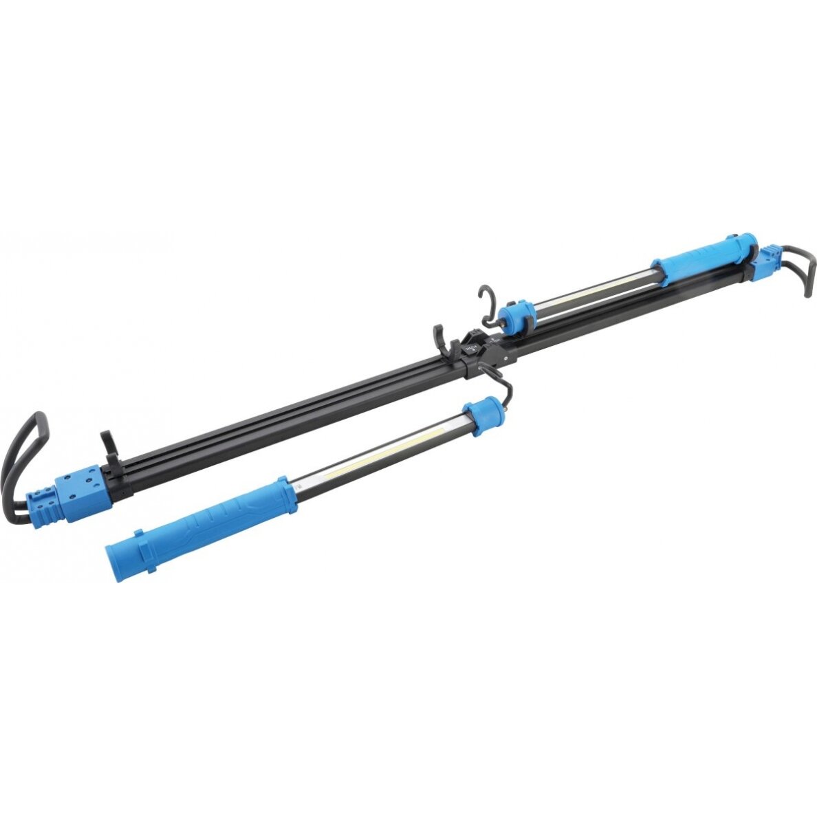 COB LED variklio dangčio lempa su akumuliatoriumi ir teleskopine juosta | 2 COB-LED nešiojamos darbo lempos (85306)