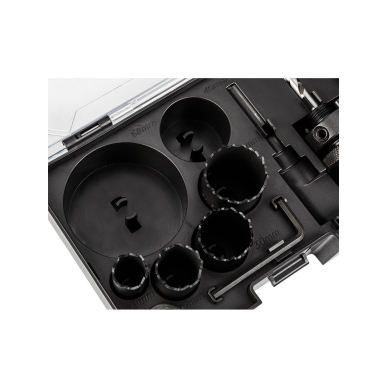 Co8% bimetaliniai gręžimo karūnos (19, 25, 30, 35, 40, 68 mm), 9 el. 3 Co8% bimetaliniai gręžimo karūnos (19, 25, 30, 35, 40, 68 mm), 9 el. 3