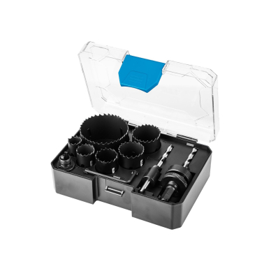 Co8% bimetaliniai gręžimo karūnos (19, 25, 30, 35, 40, 68 mm), 9 el. Co8% bimetaliniai gręžimo karūnos (19, 25, 30, 35, 40, 68 mm), 9 el.