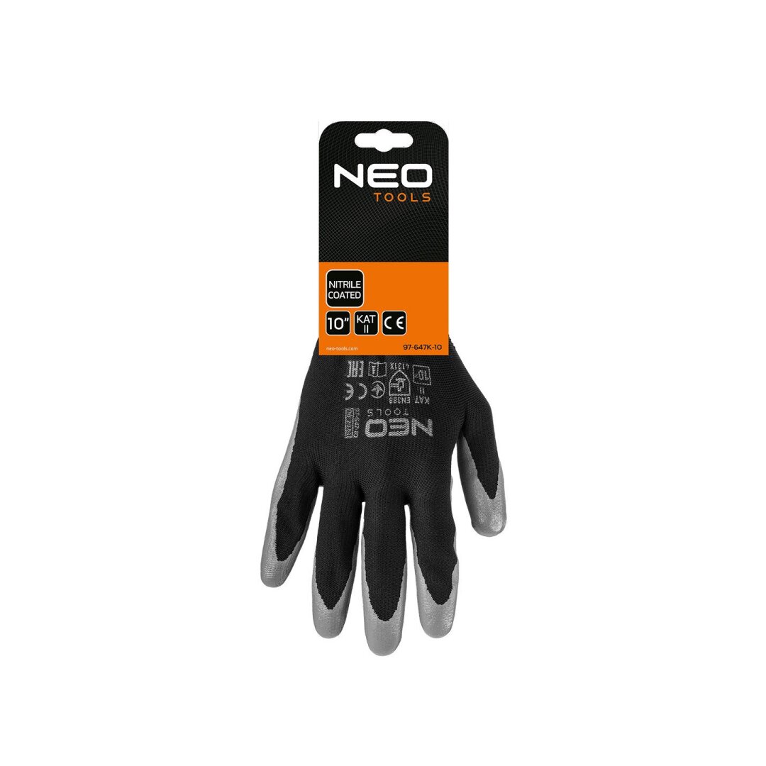 Darbinės pirštinės, nitrilu dengtos, iš poliesterio, 4131X dydis 10 (card) 1